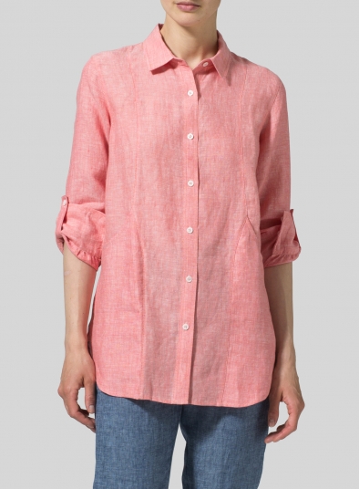 Linen Long Sleeve Uneven Hem Shirt