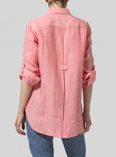 Linen Long Sleeve Uneven Hem Shirt