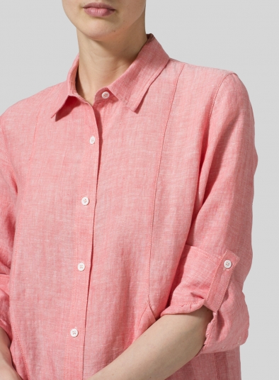 Linen Long Sleeve Uneven Hem Shirt