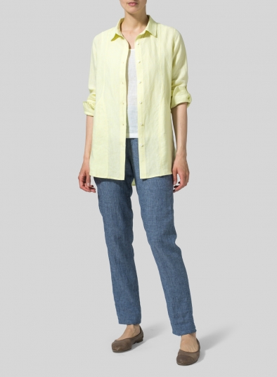 Linen Long Sleeve Uneven Hem Shirt