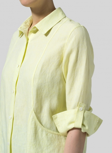 Linen Long Sleeve Uneven Hem Shirt