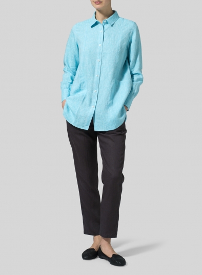 Linen Long Sleeve Uneven Hem Shirt