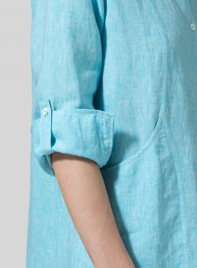 Linen Long Sleeve Uneven Hem Shirt