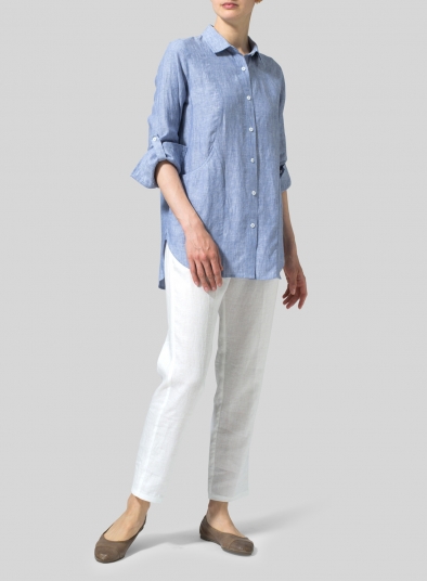 Linen Long Sleeve Uneven Hem Shirt