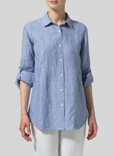 Linen Long Sleeve Uneven Hem Shirt