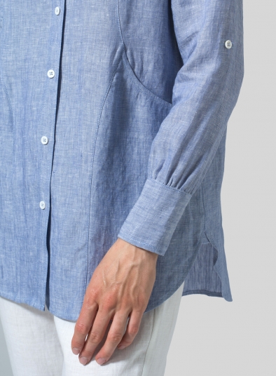 Linen Long Sleeve Uneven Hem Shirt