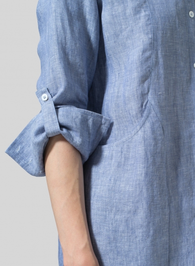 Linen Long Sleeve Uneven Hem Shirt