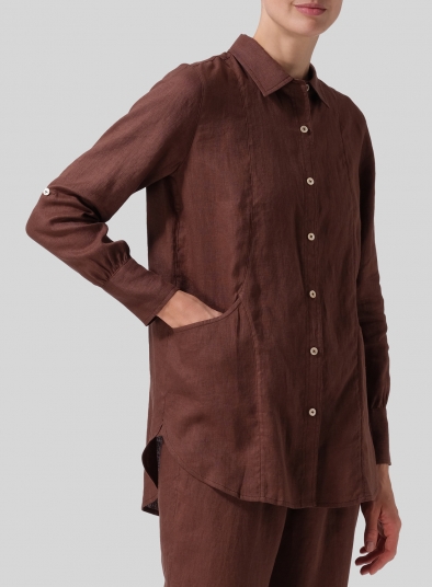 Linen Long Sleeve Uneven Hem Shirt