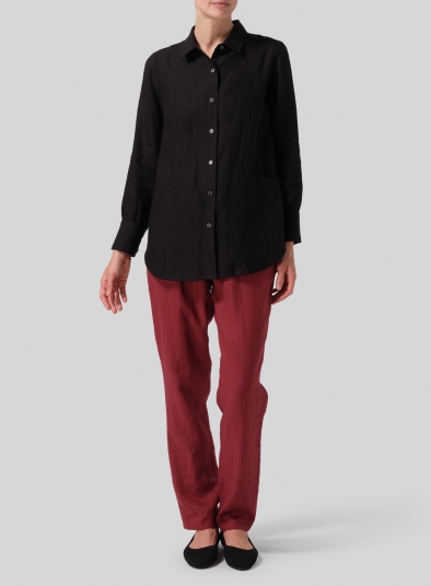Linen Long Sleeve Uneven Hem Shirt