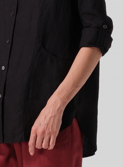 Linen Long Sleeve Uneven Hem Shirt