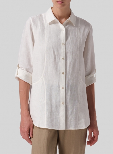 Linen Long Sleeve Uneven Hem Shirt