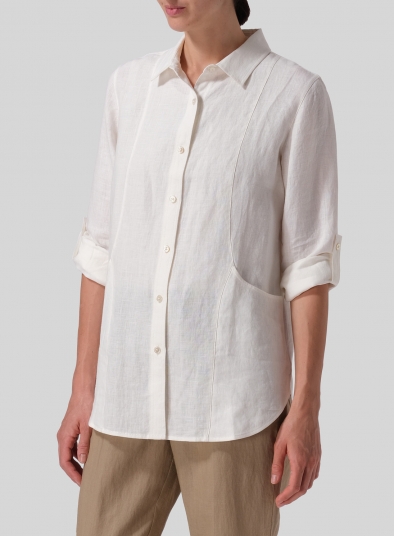 Linen Long Sleeve Uneven Hem Shirt