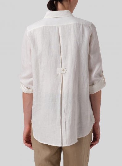Linen Long Sleeve Uneven Hem Shirt
