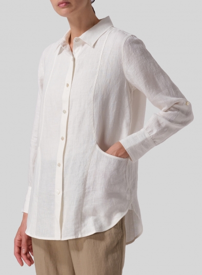 Linen Long Sleeve Uneven Hem Shirt