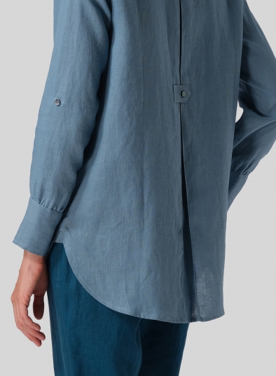 Linen Long Sleeve Uneven Hem Shirt