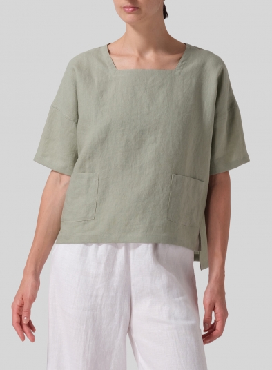 Linen Square Neck Top