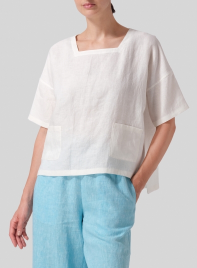 Linen Square Neck Top