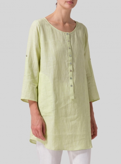 Linen Half Button Long Top