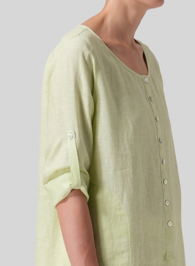 Linen Half Button Long Top