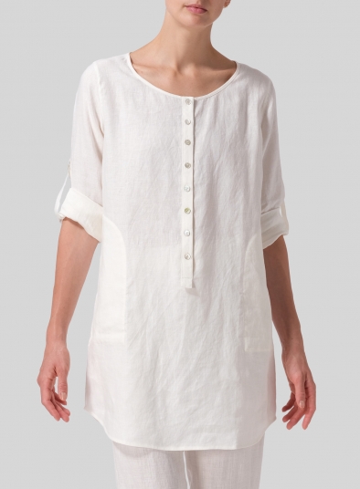 Linen Half Button Long Top