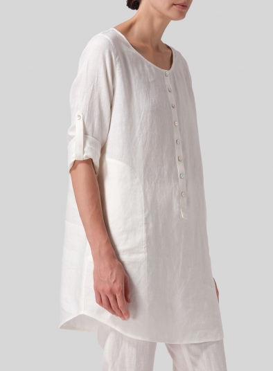 Linen Half Button Long Top