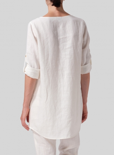 Linen Half Button Long Top