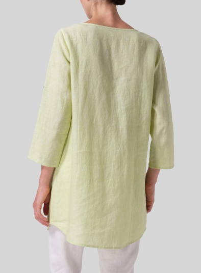 Linen Half Button Long Top