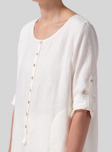 Linen Half Button Long Top