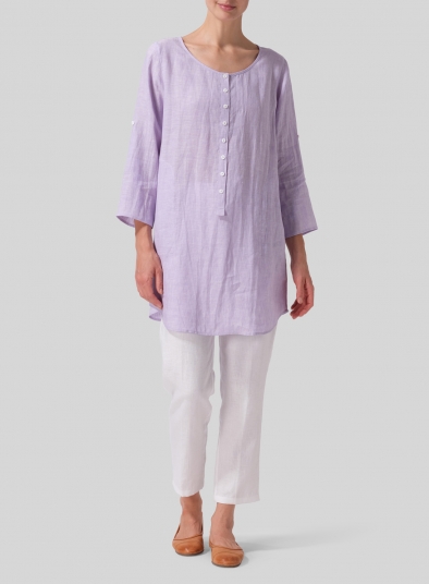 Linen Half Button Long Top