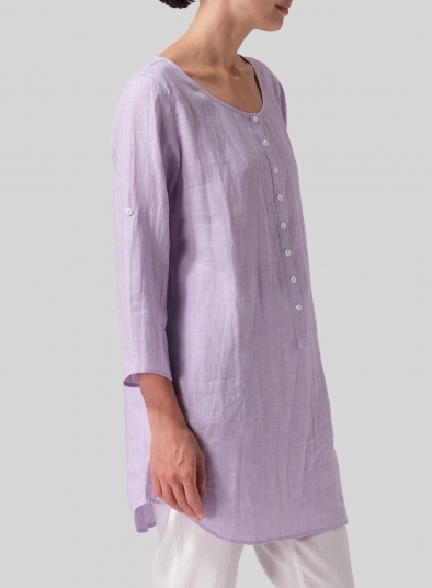 Linen Half Button Long Top