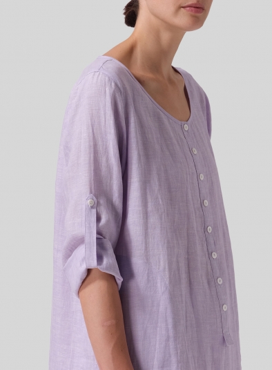 Linen Half Button Long Top