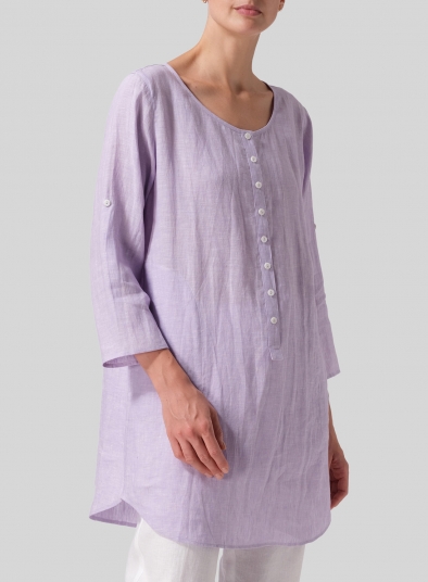 Linen Half Button Long Top