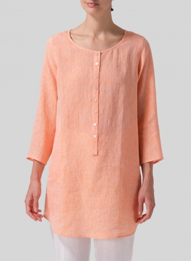 Linen Half Button Long Top