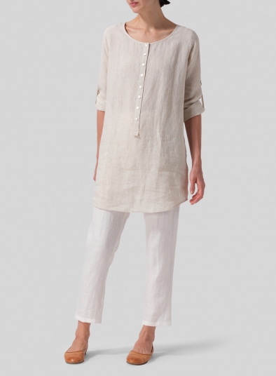 Linen Half Button Long Top