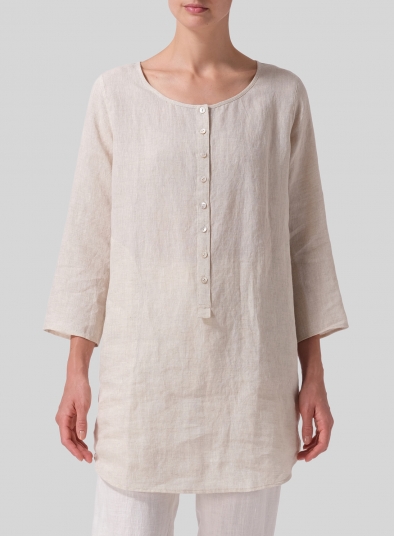 Linen Half Button Long Top