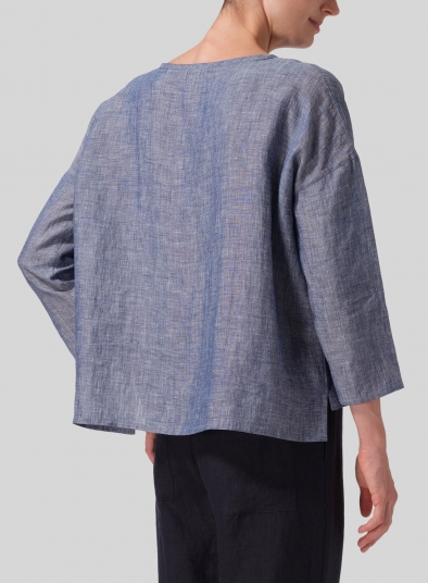 Linen Dropped Shoulder Narrow Sleeve Boxy Short Top