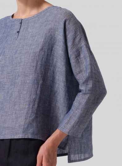 Linen Dropped Shoulder Narrow Sleeve Boxy Short Top