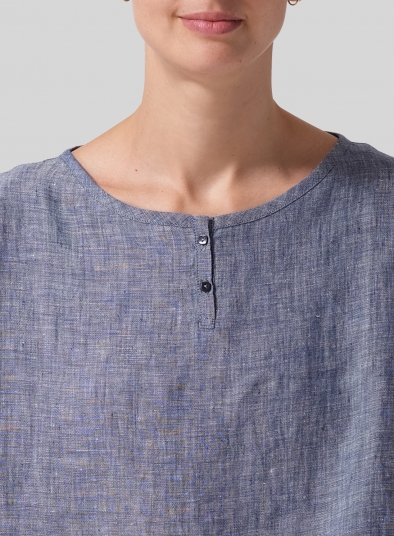 Linen Dropped Shoulder Narrow Sleeve Boxy Short Top