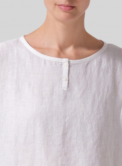 Linen Dropped Shoulder Narrow Sleeve Boxy Short Top