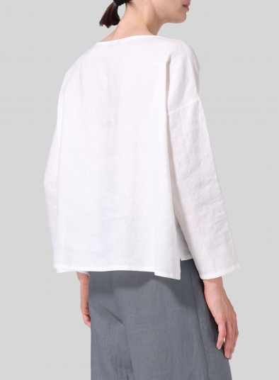 Linen Dropped Shoulder Narrow Sleeve Boxy Short Top