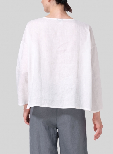 Linen Dropped Shoulder Narrow Sleeve Boxy Short Top
