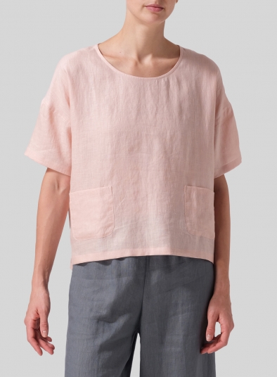 Linen Half Sleeve Boxy Top