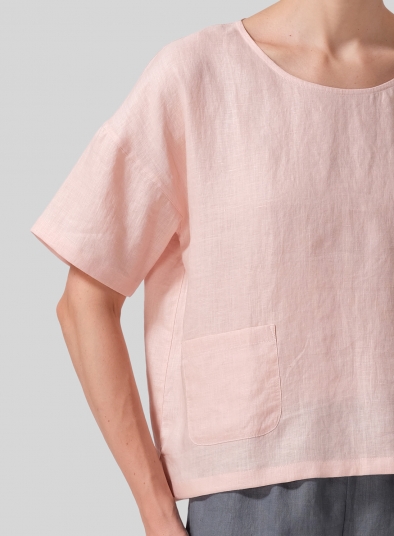 Linen Half Sleeve Boxy Top