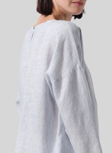 Linen Loose Pleated Crew Neck Blouse