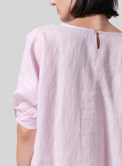 Linen Loose Pleated Roll-Tab Sleeve Top