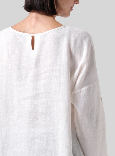 Linen Loose Pleated Roll-Tab Sleeve Top