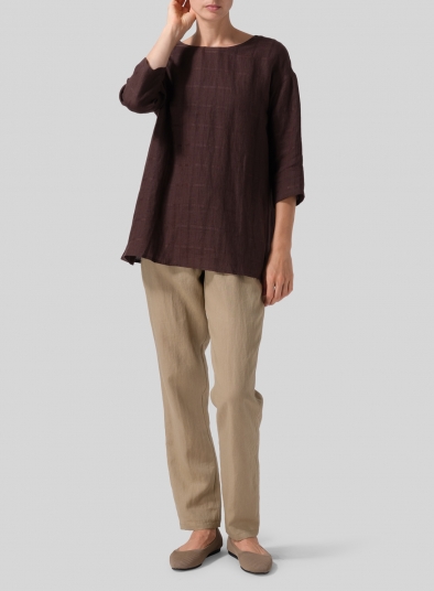 Medium Weight Linen Sloped Shoulder A-line Blouse
