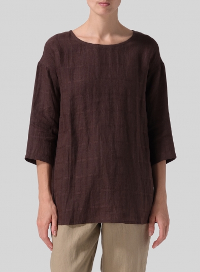 Medium Weight Linen Sloped Shoulder A-line Blouse