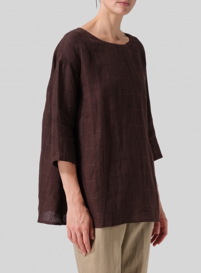 Medium Weight Linen Sloped Shoulder A-line Blouse