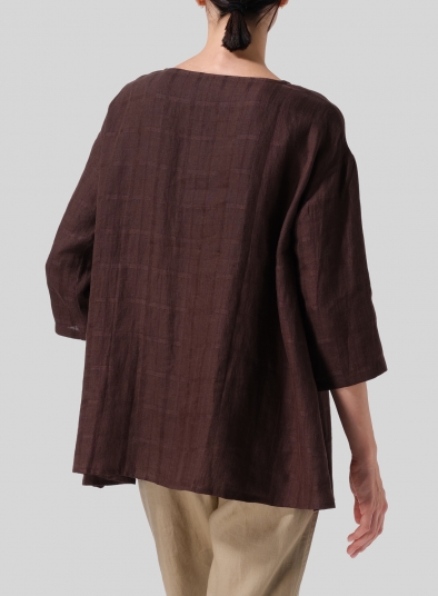 Medium Weight Linen Sloped Shoulder A-line Blouse